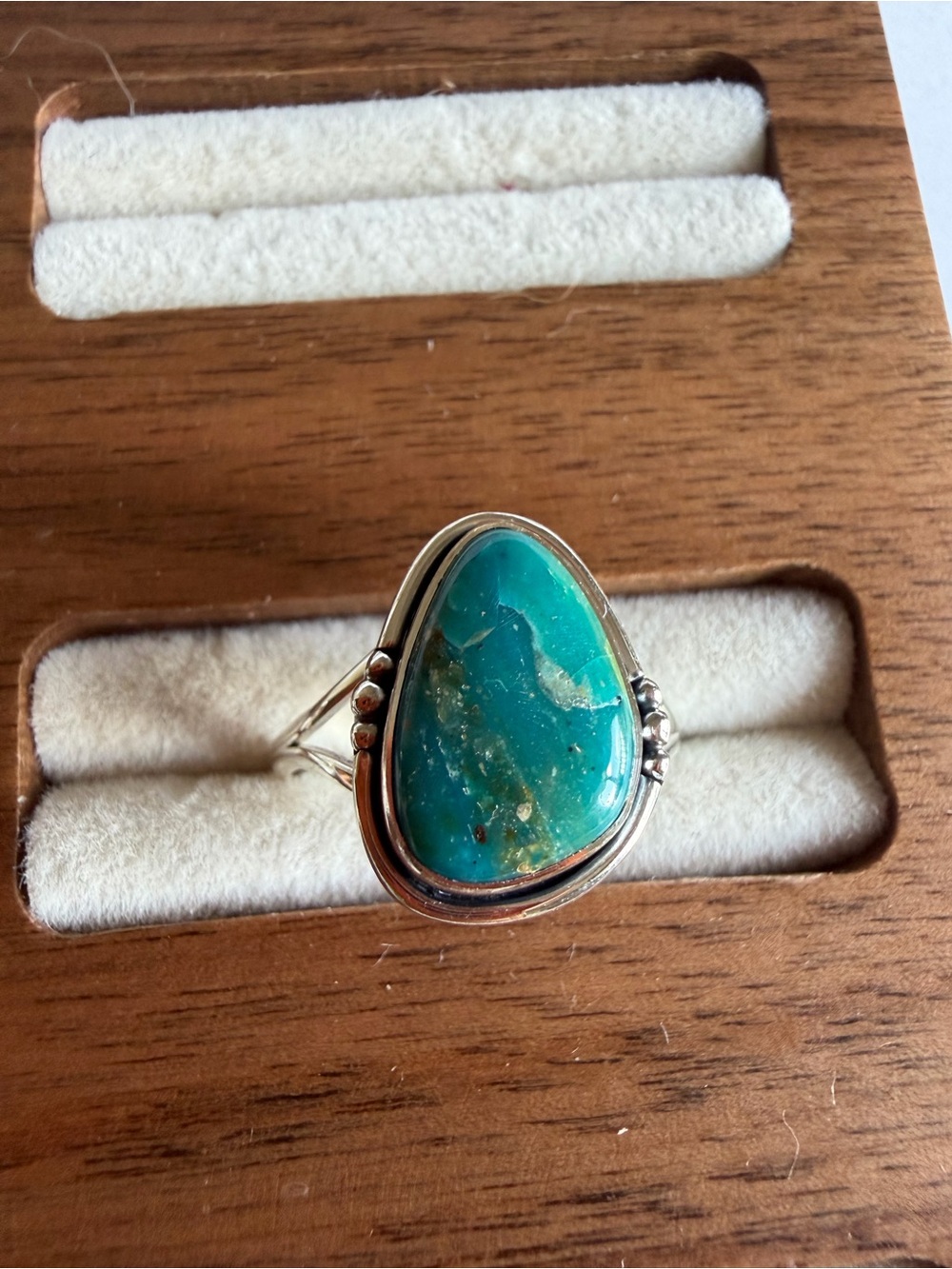 925 Sterling Silver Natural Blue-Green Turquoise Teardrop Ring